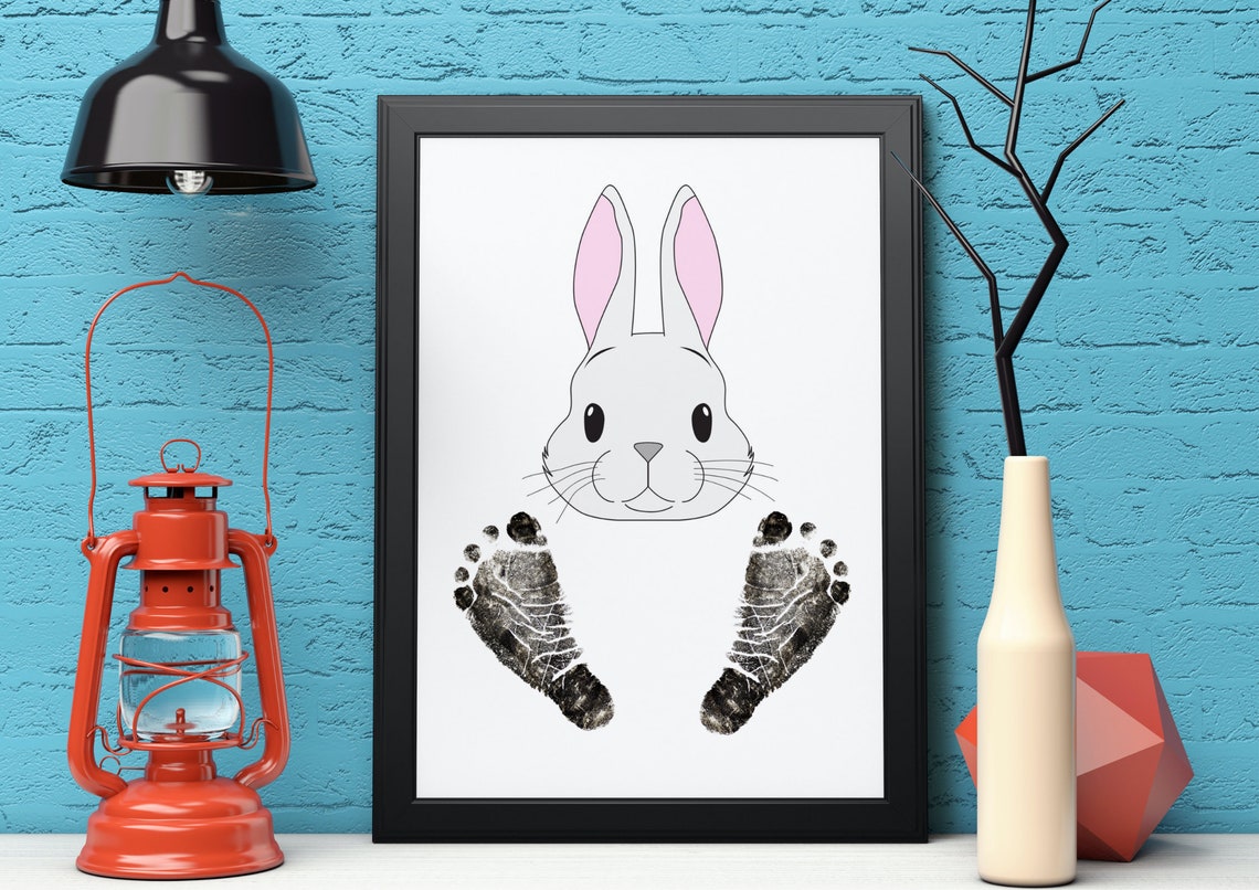 Easter Bunny Face With Baby Footprint Spring Keepsake Poster - Image 2