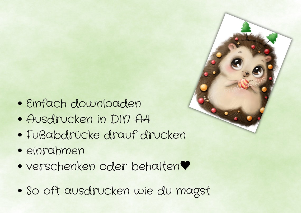 Christmas Hedgehog With Ornaments Baby Footprint Keepsake Poster - Image 4