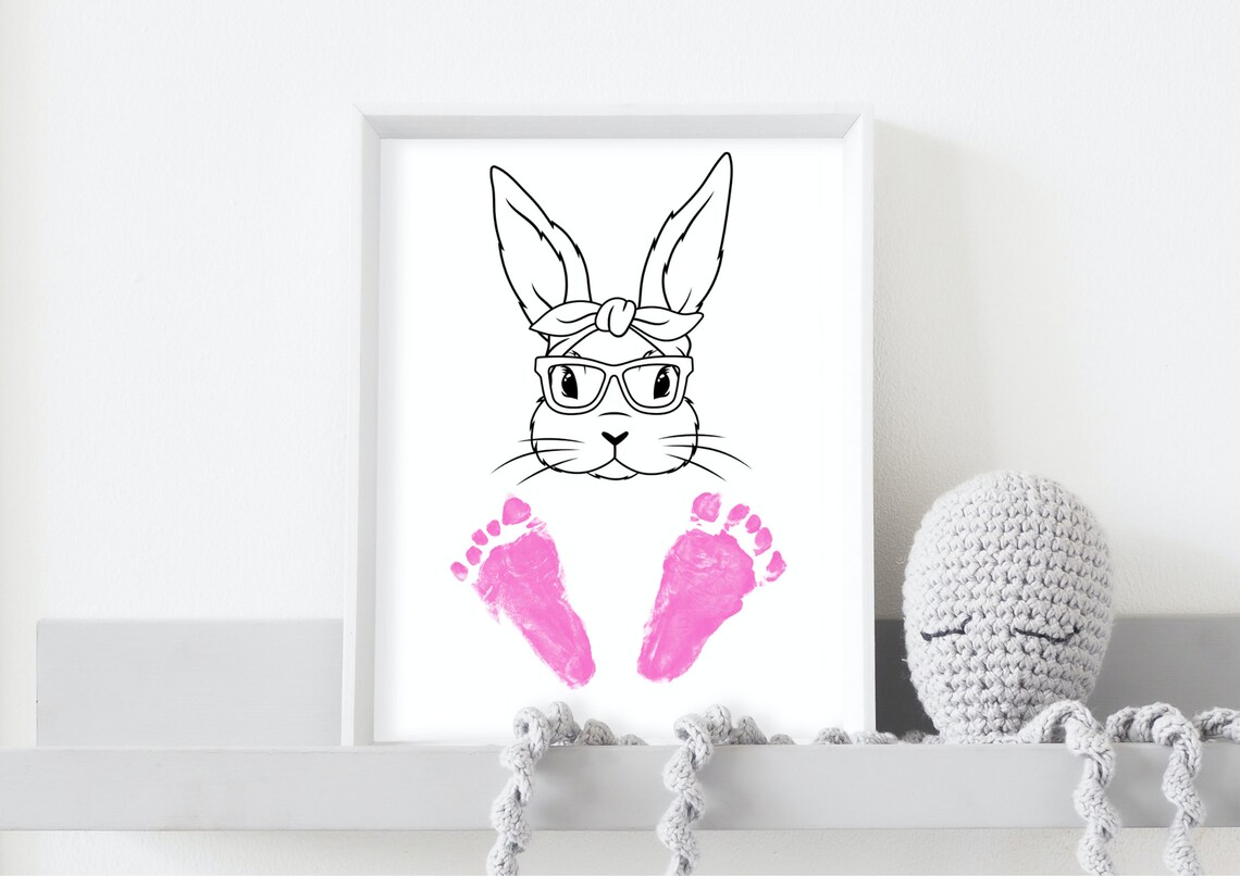 Cool Bunny Glasses Footprint Baby Nursery Keepsake Kids Art Poster - Image 4