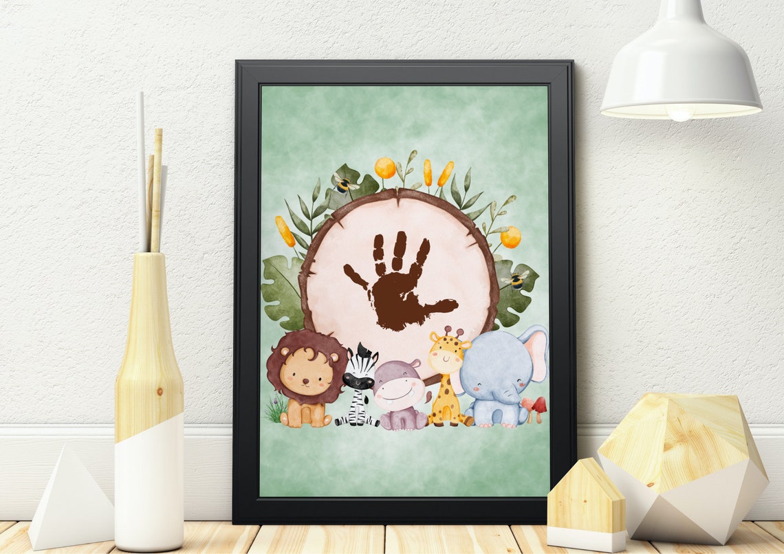 Safari Animals Wood Slice Baby Handprint Nursery Keepsake Poster - Image 3