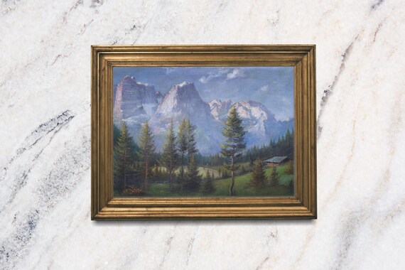 Landscape Oil Painting Art Print Unframed Mini 5x7 Inch Print Rustic Landscape Giclee Art Print Moody Mountain Pine Forest Art Boho Gift