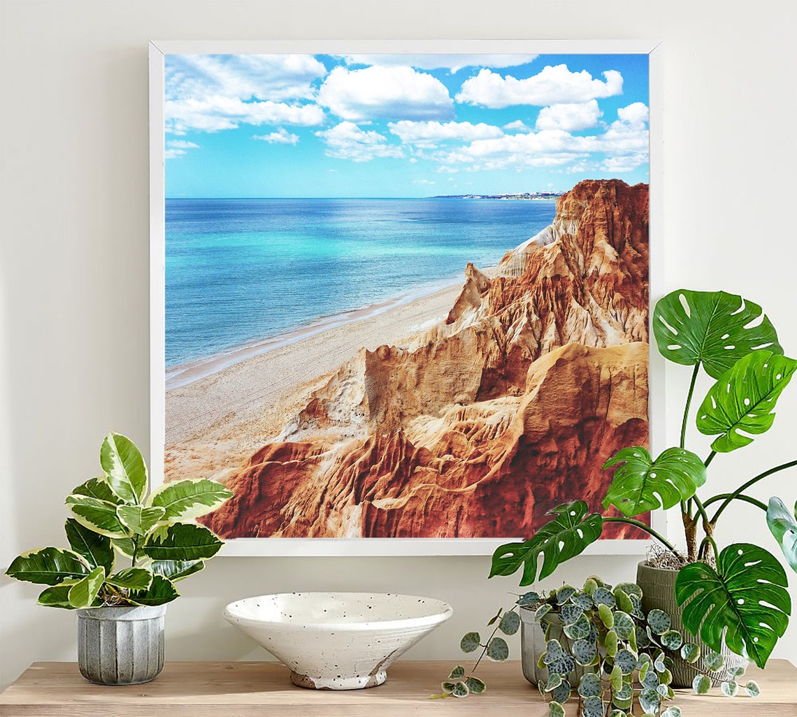 Red Rock Cliffs Turquoise Ocean Beach Dramatic Coastal Seascape Poster - Image 3