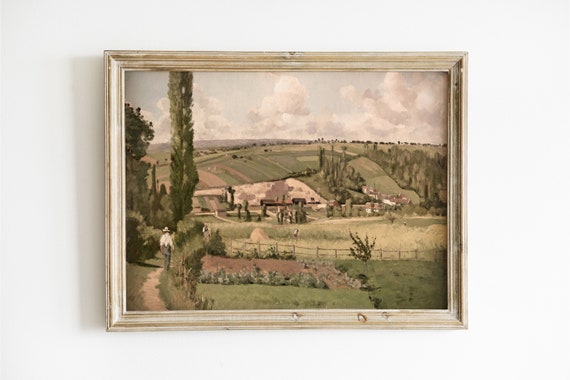 Landscape Painting Antique Farmhouse Print Country Wall Art Cottage Decor