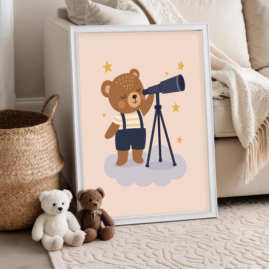 Baby Bear Telescope Print Whimsical Nursery Decor