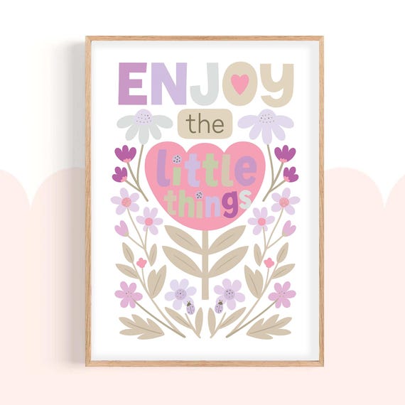 Enjoy Little Things Wall Art Positive Kids Room Poster Modern Nursery Toddler Playroom Decor