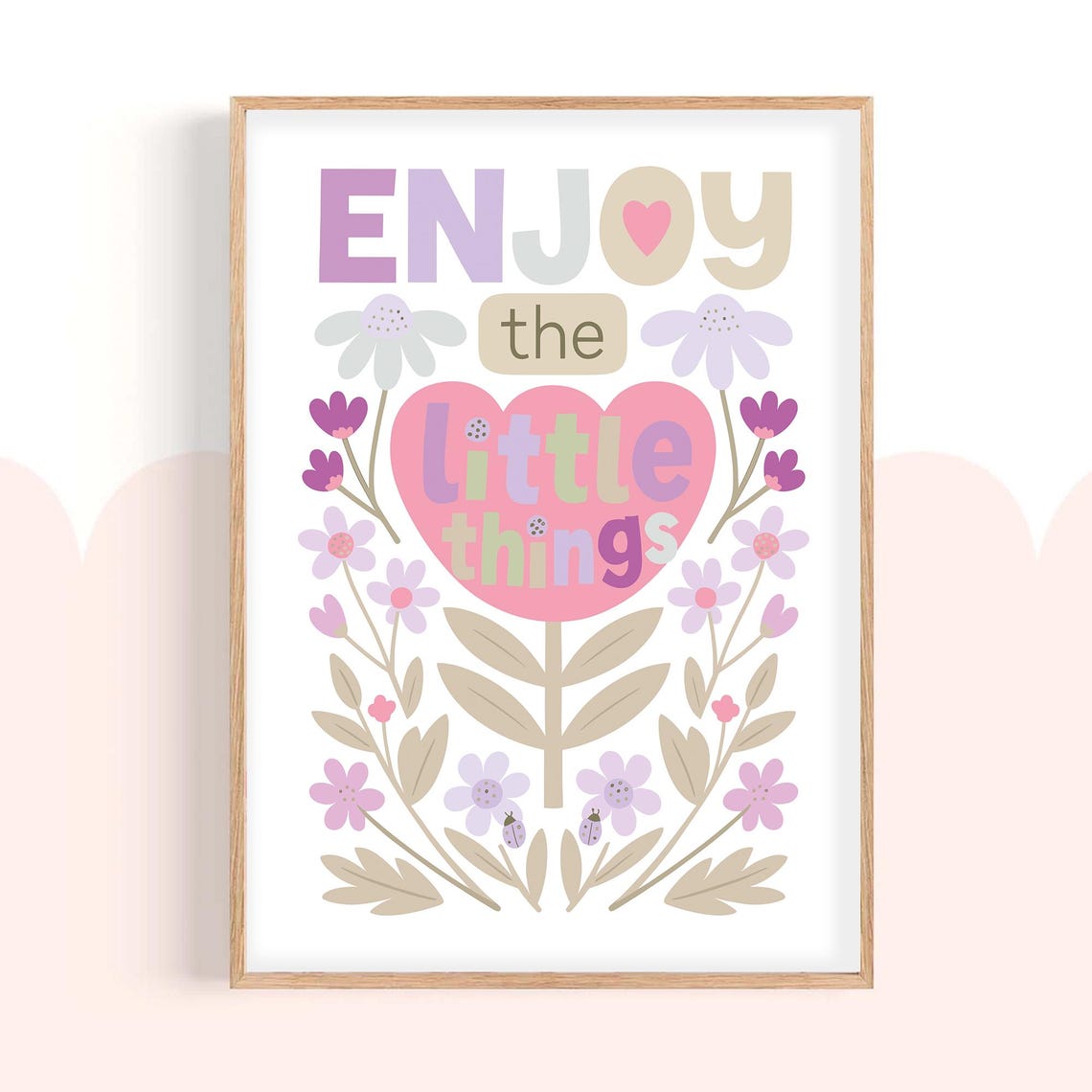 Enjoy The Little Things Heart Flowers Kids Affirmation Poster