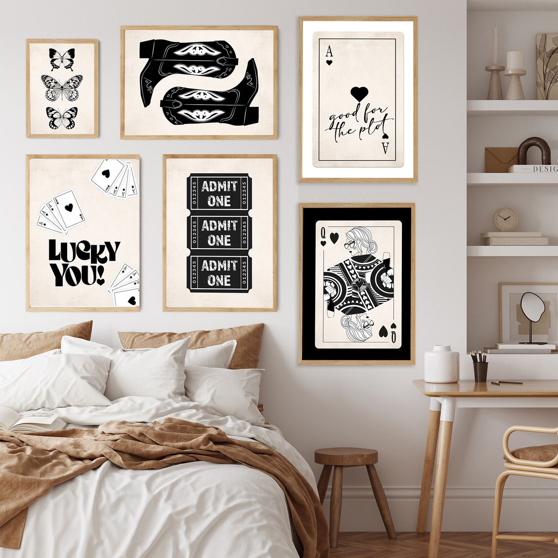 Good For The Plot Set Of 6 Prints Black And Beige Wall Art Trendy Gallery Coastal Neutral Modern Abstract