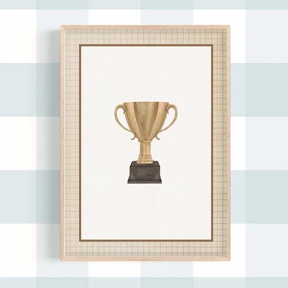 Vintage Gold Trophy Cup Watercolor Minimal Sports Nursery Decor Poster