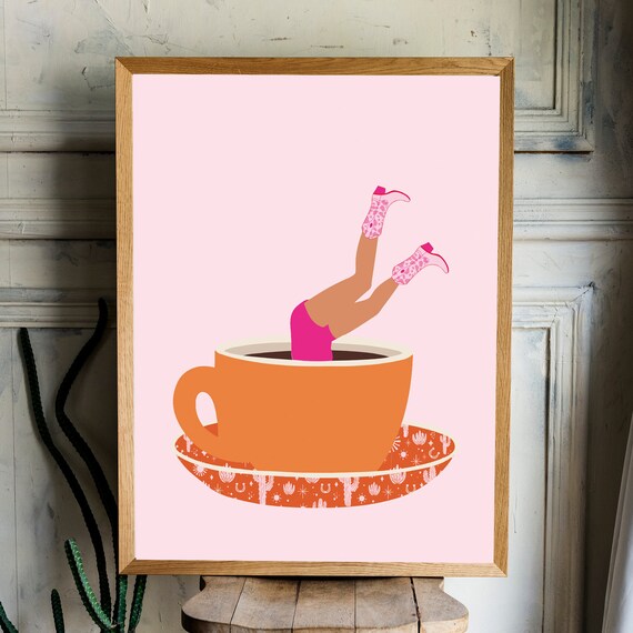 Coffee Poster, Trendy Cowgirl Boot Art Print