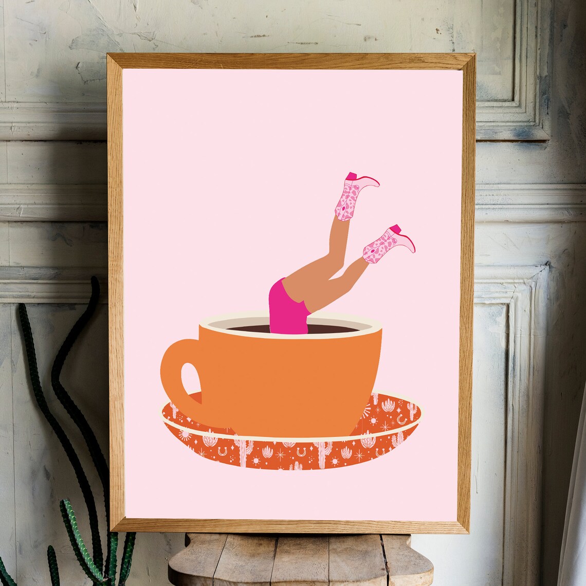 Coffee Poster, Trendy Cowgirl Boot Art Print