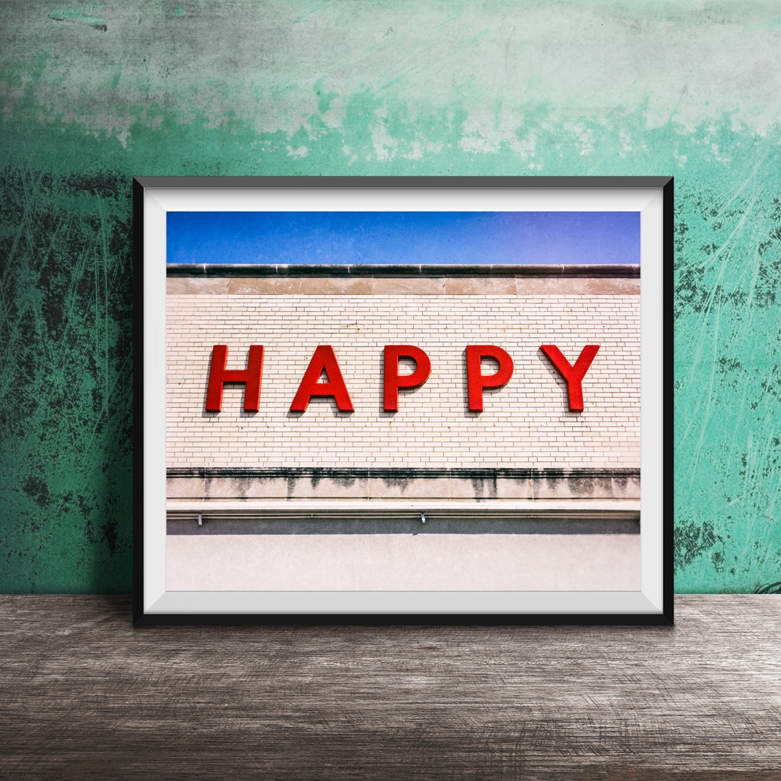 Happy Bold Red Brick Wall Lettering Modern Photography Poster
