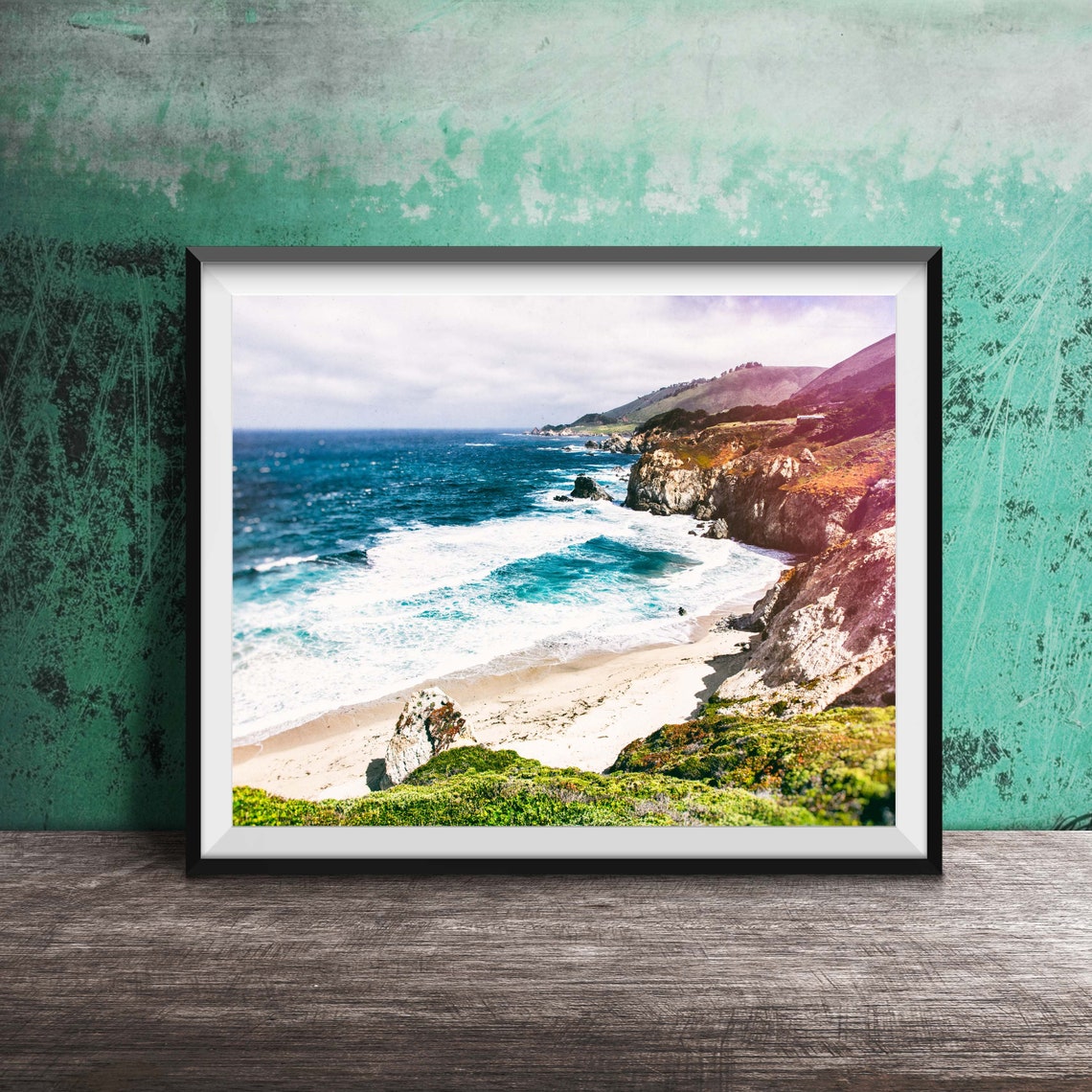 Big Sur California Turquoise Ocean Cliffs Sandy Beach Cove Poster