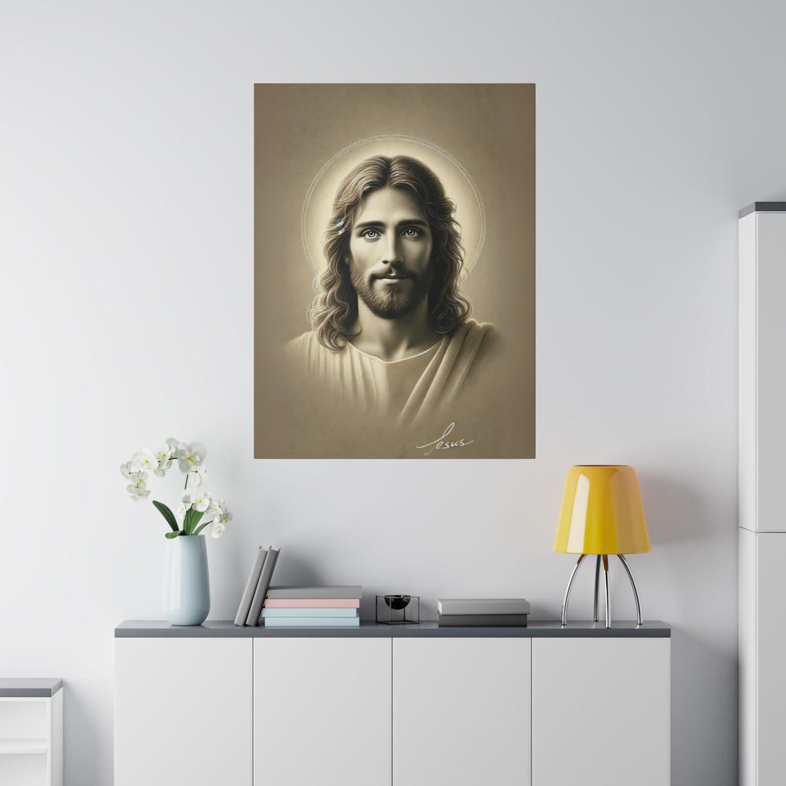 Jesus Christ Black And White Portrait With Halo Christian Poster - Image 3