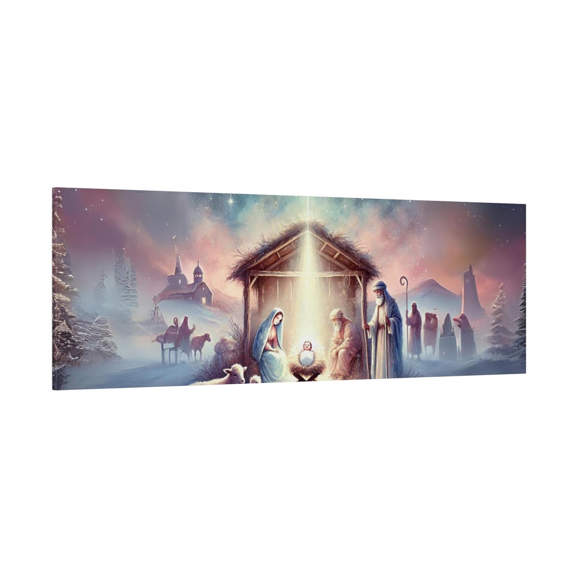 Snowy Holy Nativity Scene With Baby Jesus Christmas Night Poster - Image 3