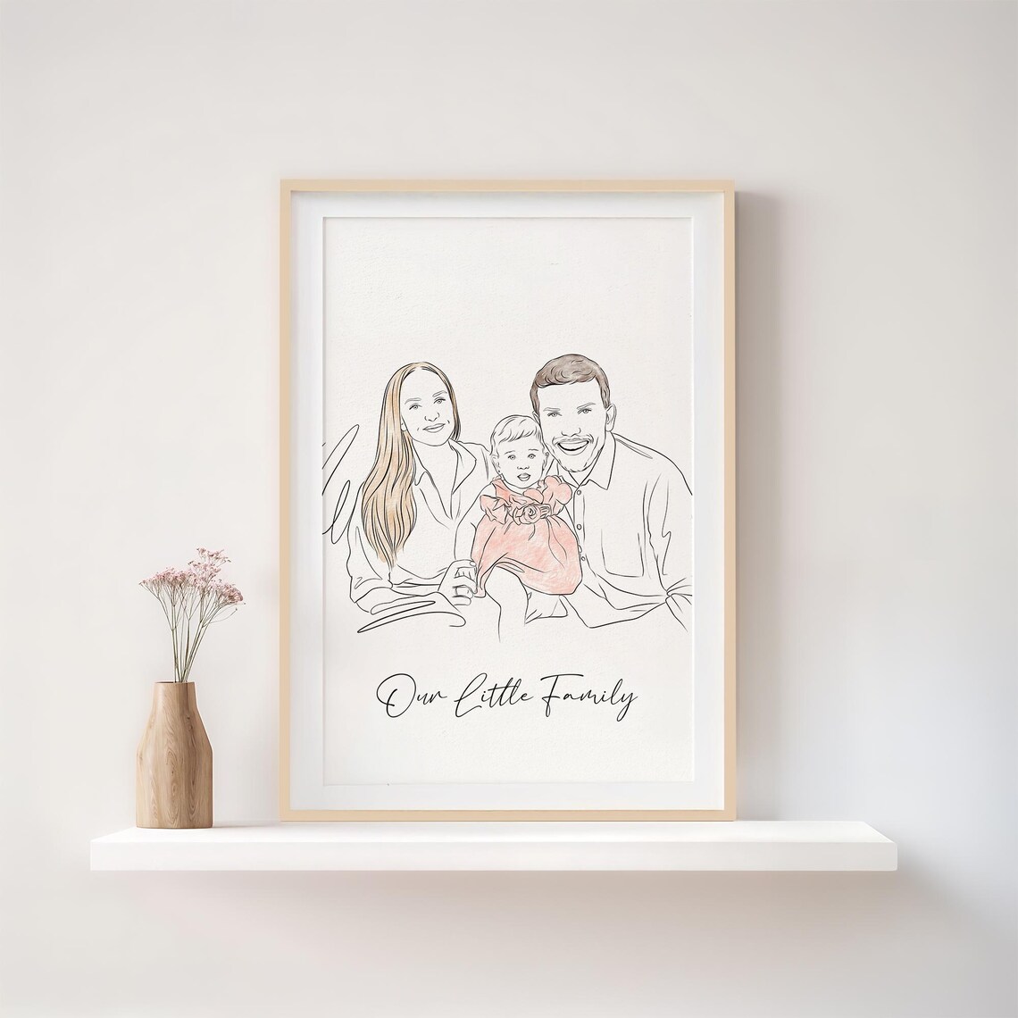 Custom Mother Daughter Line Art Sketch Portrait from Photo Poster - Image 3