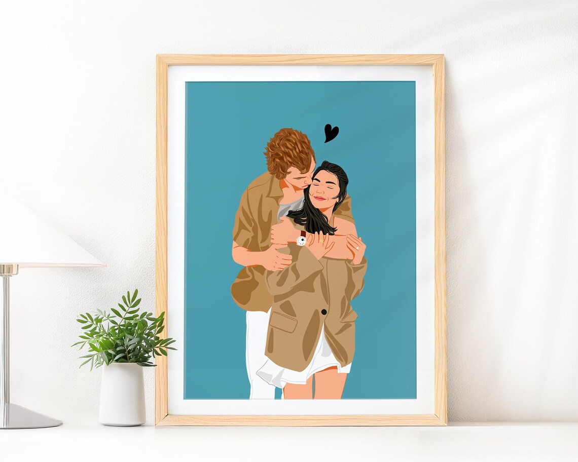Custom Faceless Couple Portrait, Personalized Art Print
