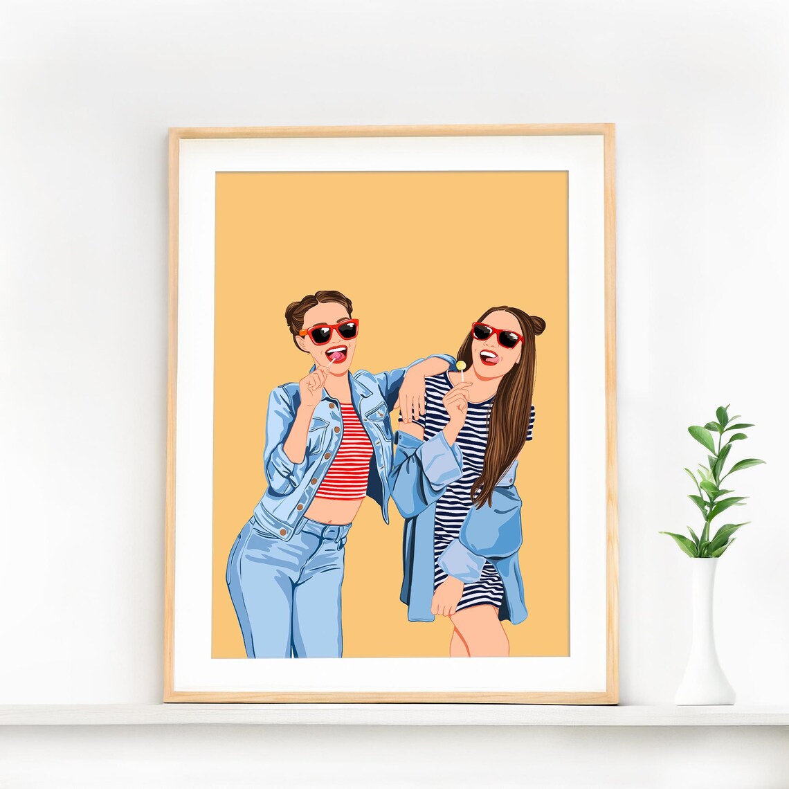 Custom Best Friend Portrait Drawing, Personalized Art Print - Image 3