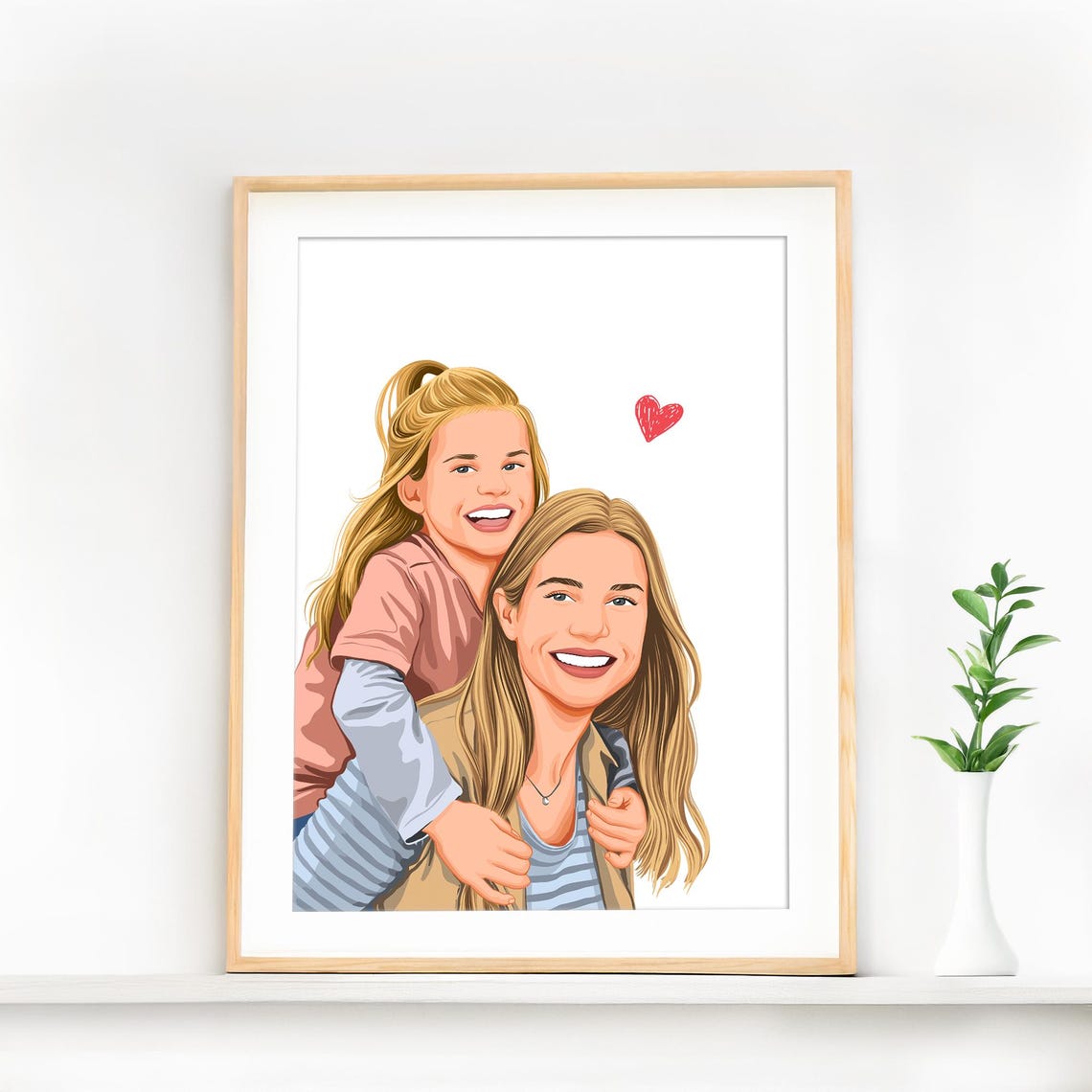 Custom Mother and Daughter Hugging Portrait Illustration Poster - Image 2