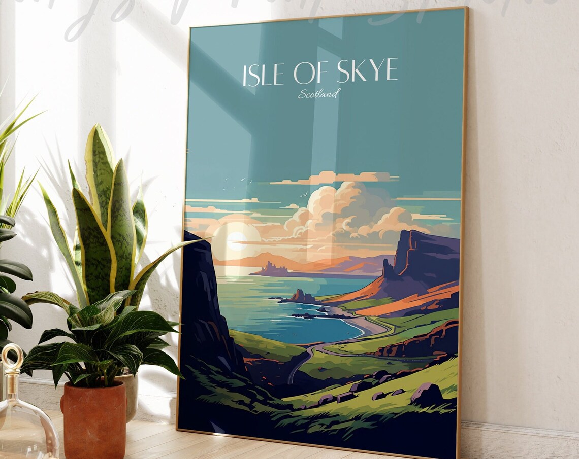 Isle of Skye Scotland Dramatic Coastline Vintage Travel Poster