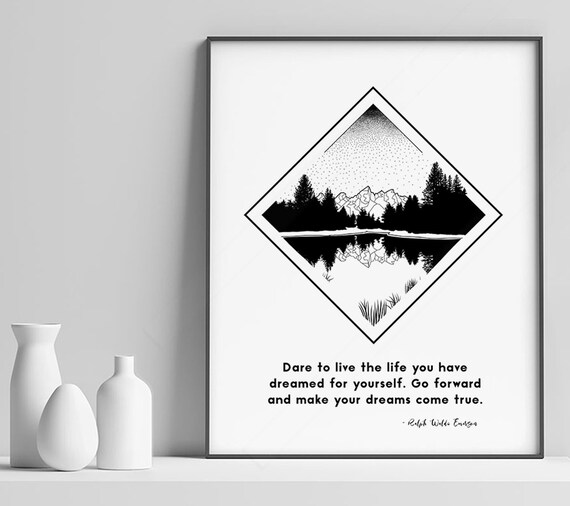 Ralph Waldo Emerson Dare To Live Geometric Mountain Quote Poster
