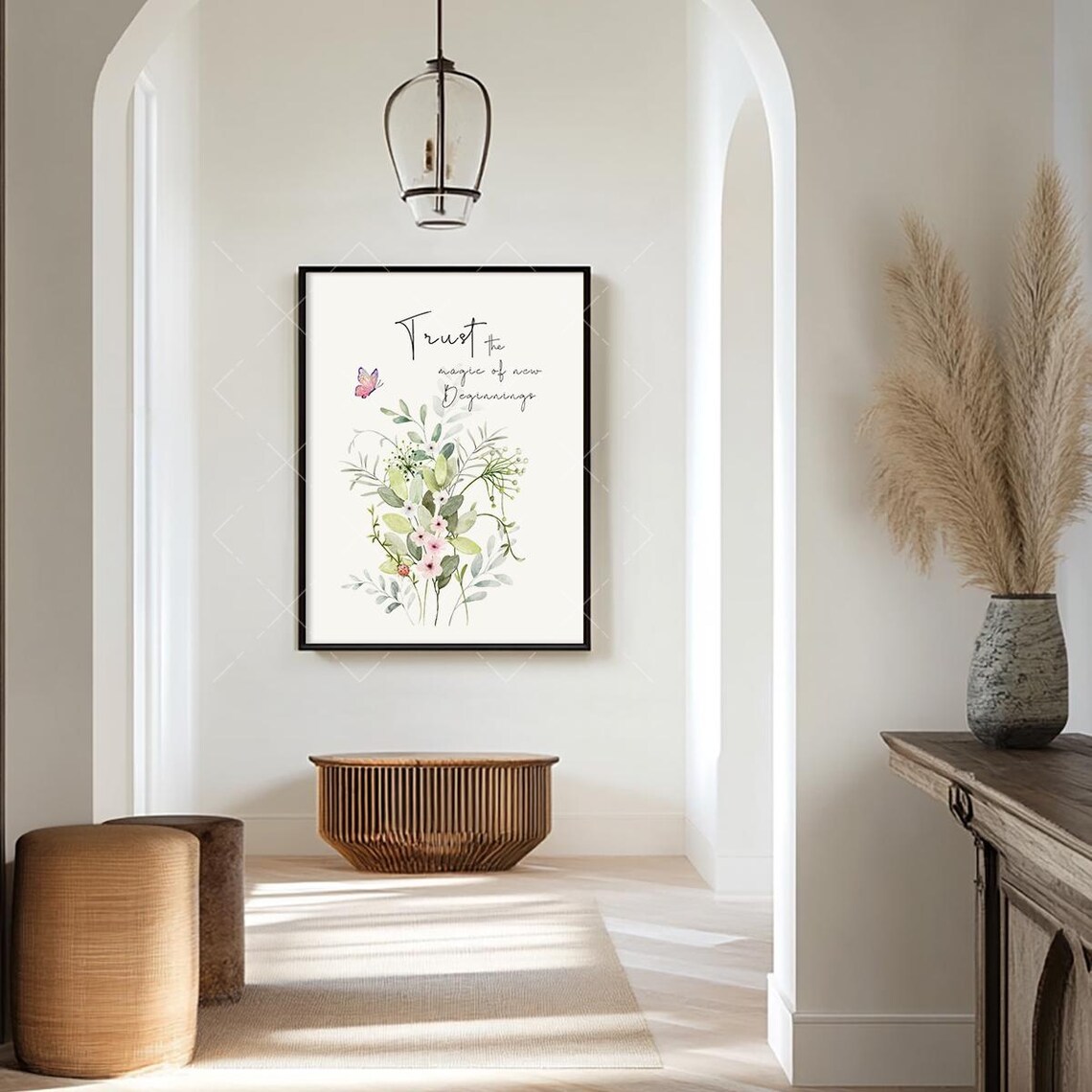 Trust The Magic Of New Beginnings Quote Print Watercolor Greenery Bouquet Decor - Image 2