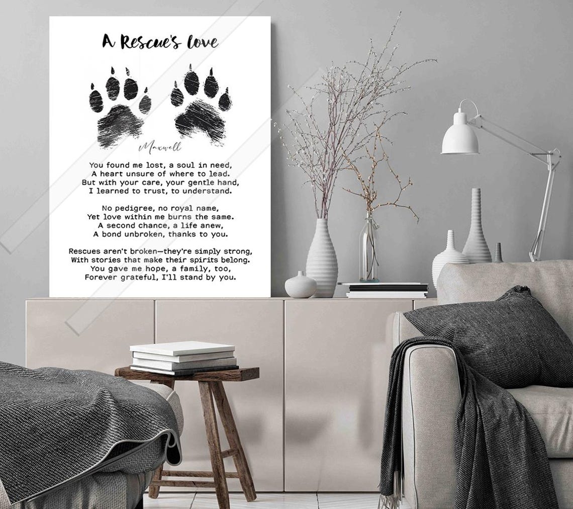 A Rescues Love Rescue Dog Poem Paw Prints Customizable Art Print - Image 2