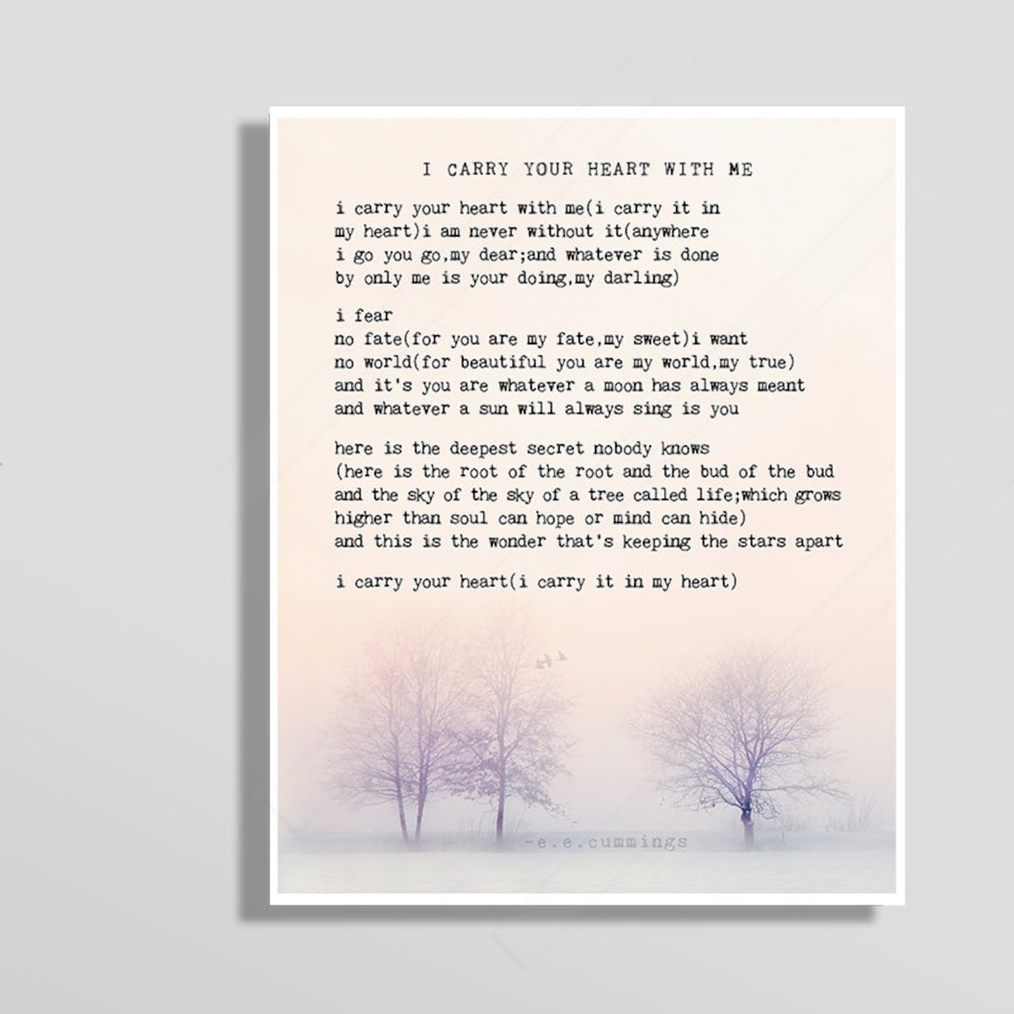 E.E. Cummings Love Poem Art Print, Literary Wall Art