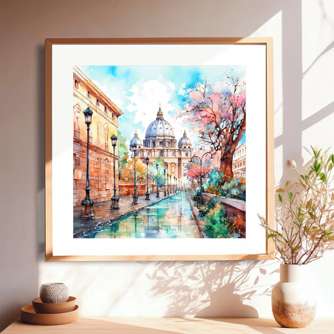 Vatican City St Peters Basilica Street Watercolor Italy Poster - Image 2