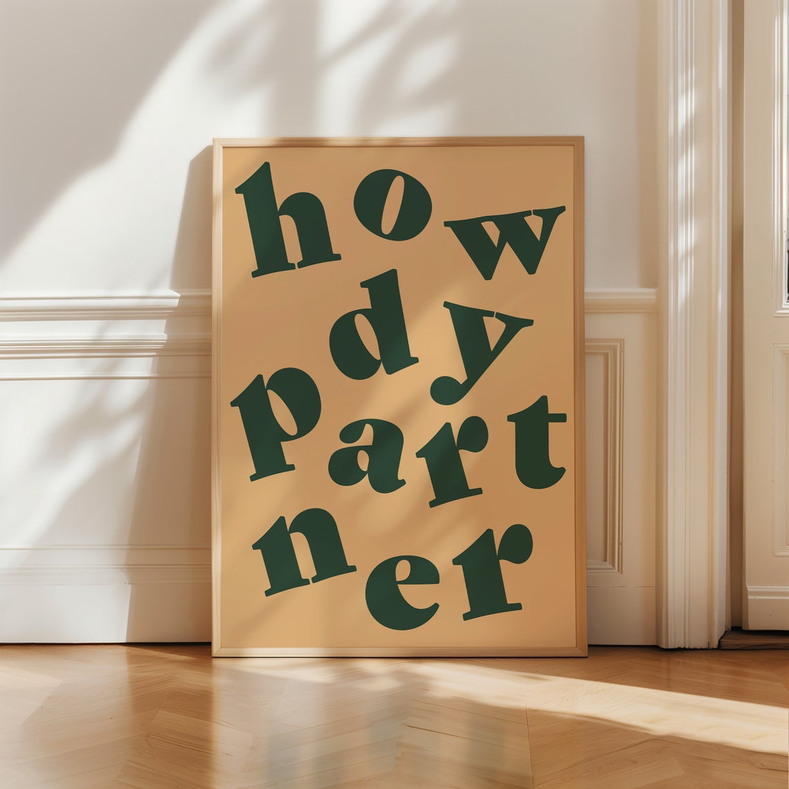 Howdy Partner Green On Tan Western Typography Cowboy Wall Art