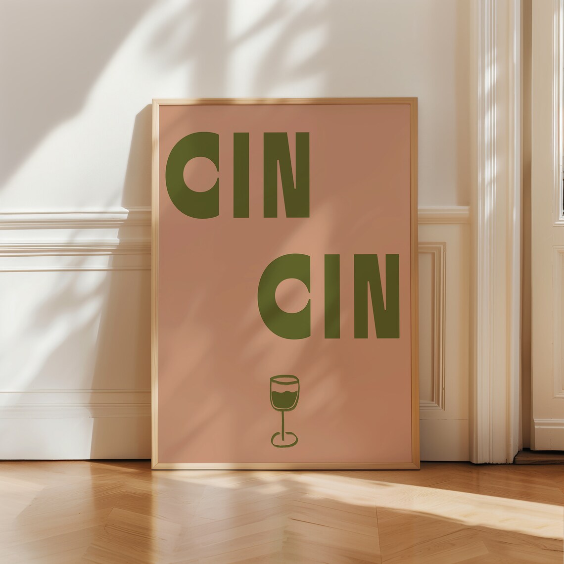 Cin Cin Cheers Retro Cocktail Poster Pink Green Wine Toast Bar Art