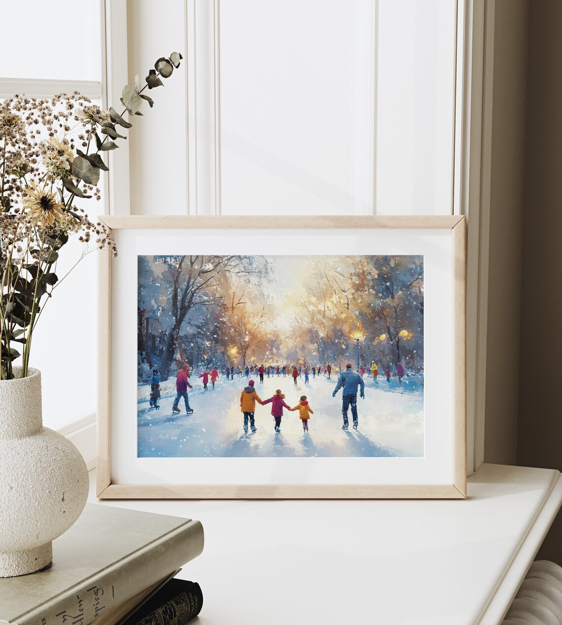 Families Ice Skating in a Winter Park, Vintage Christmas - Image 3
