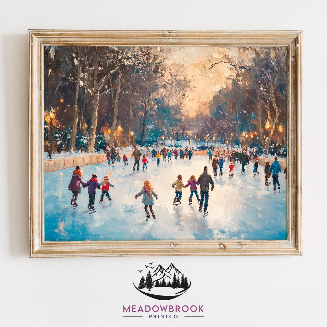 Bustling Ice Skating Scene, Festive Christmas Art Print