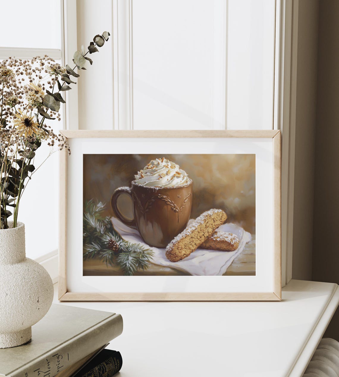 Hot Cocoa Mug With Biscotti Rustic Winter Kitchen Farmhouse Art Poster - Image 3