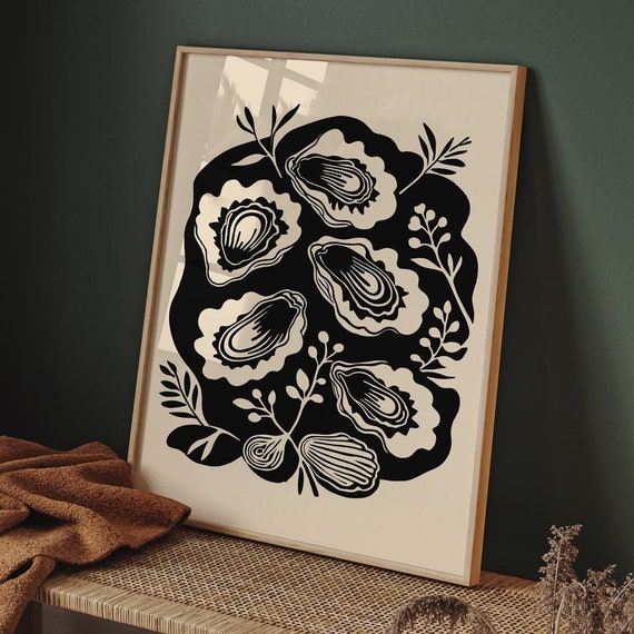 Rustic Oyster Food Print Coastal Oyster Bar Wall Art Nautical Kitchen Art Retro Seafood Print Kitchen Wall Decor Black Nautical Print