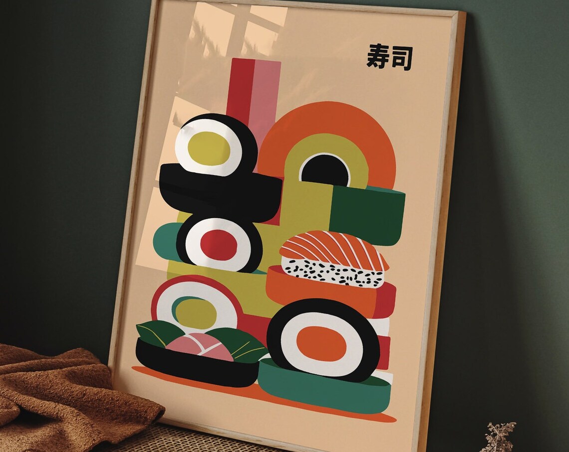 Modern Abstract Sushi Art Colorful Japanese Food Illustration Poster