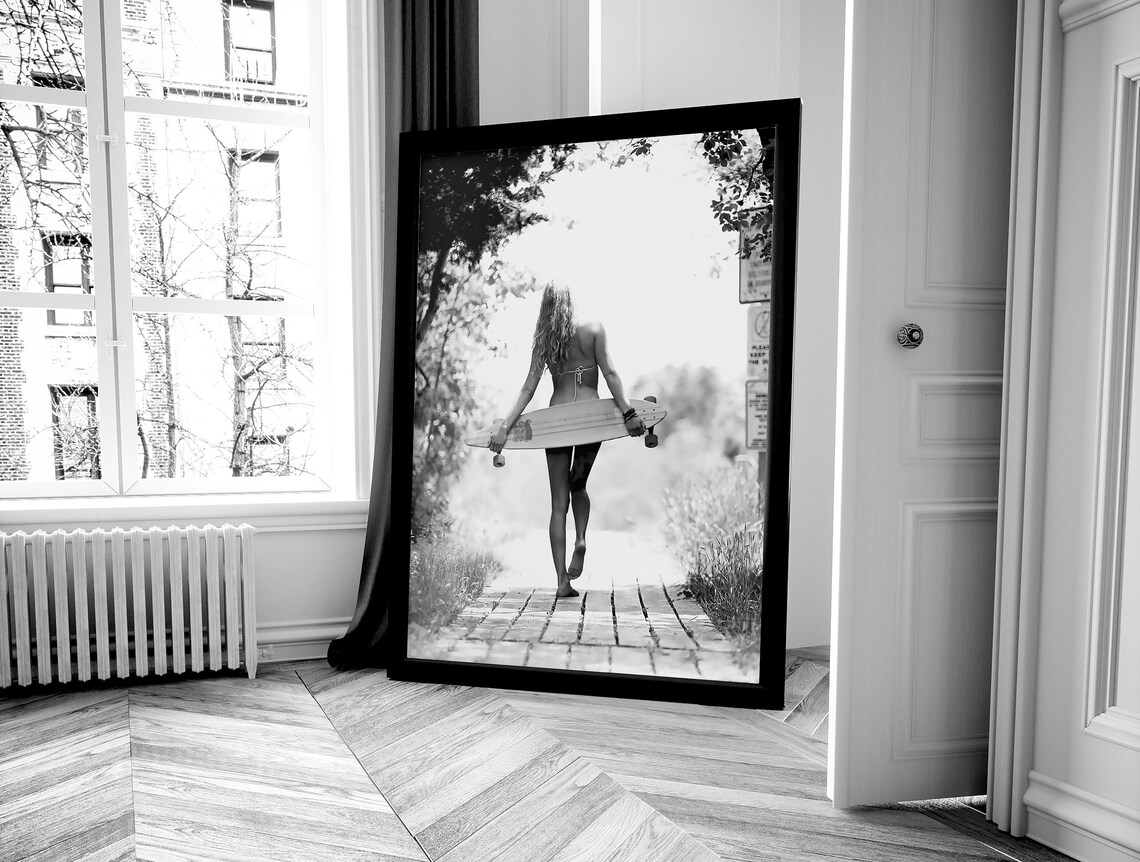 Woman Going To Surfing Vintage Beach Poster - Image 4