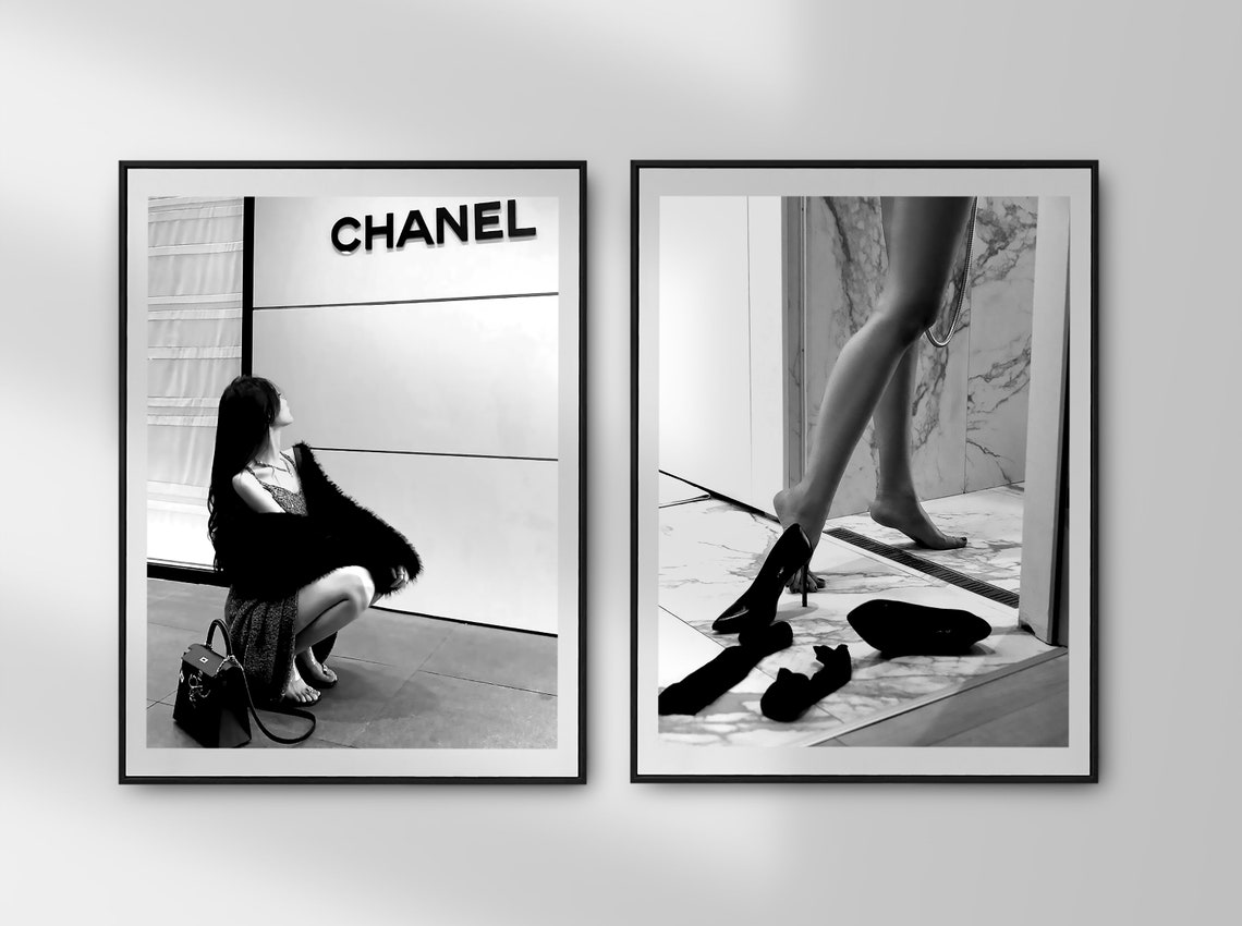 Woman Leaving Marble Shower High Heels Black and White Photo Poster - Image 3
