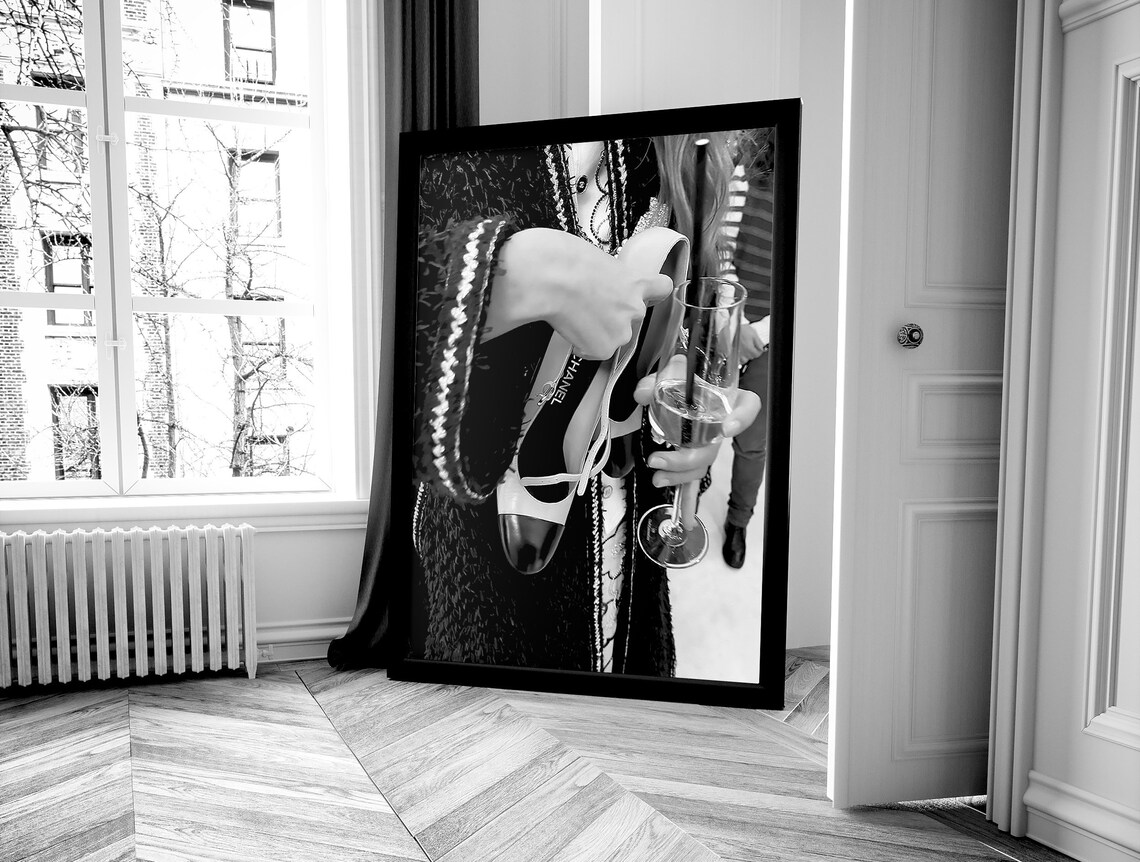 Chanel Designer Shoe Champagne Luxury Fashion Black White Poster - Image 4