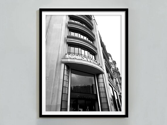 Louis Vuitton Flagship Store Facade Black and White Fashion Poster