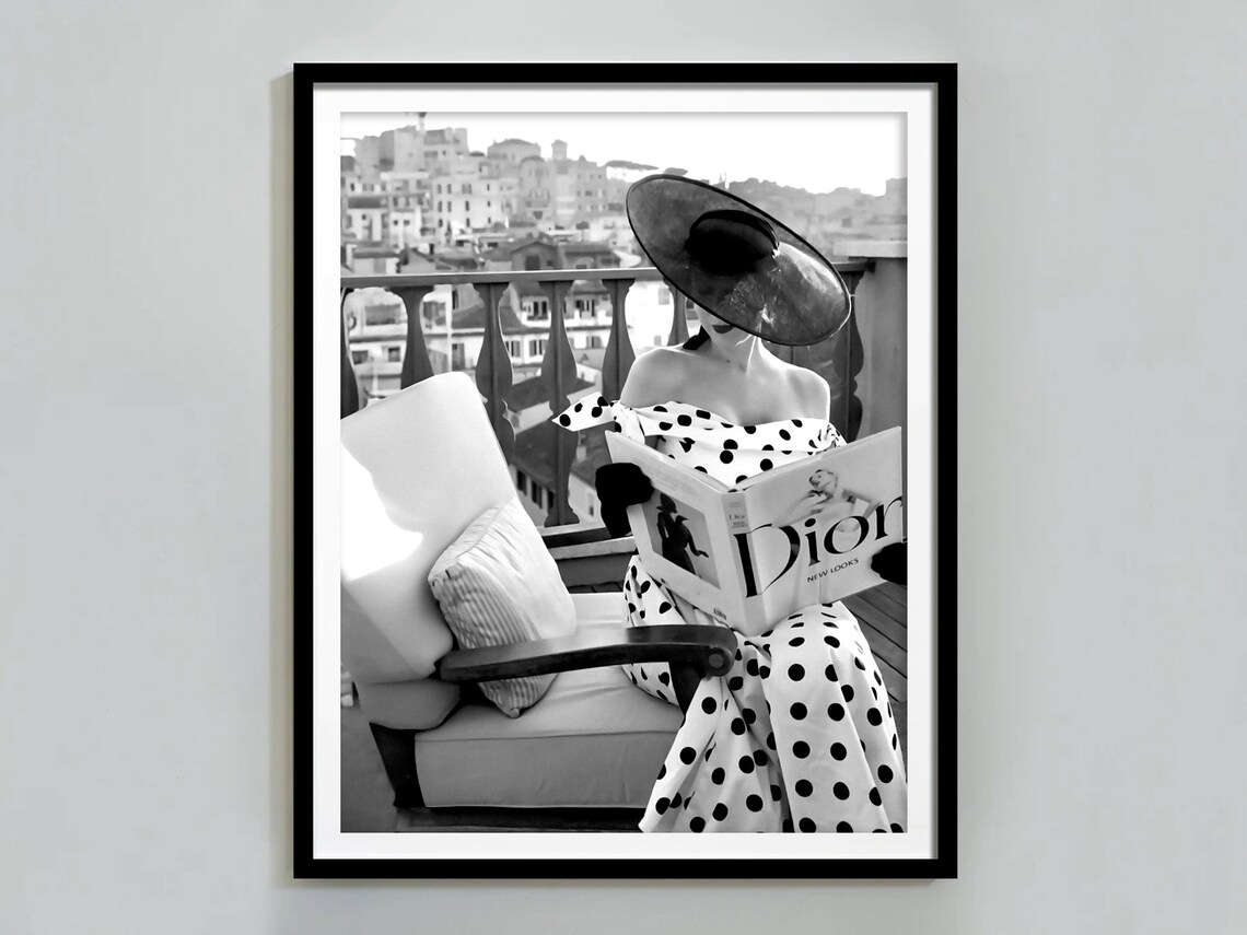 Dior Magazine Reading Balcony Black White Fashion Photo Poster