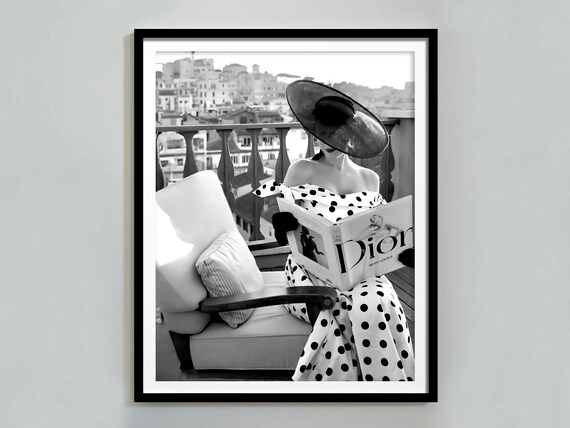 Dior Magazine Reading Balcony Black White Fashion Photo Poster