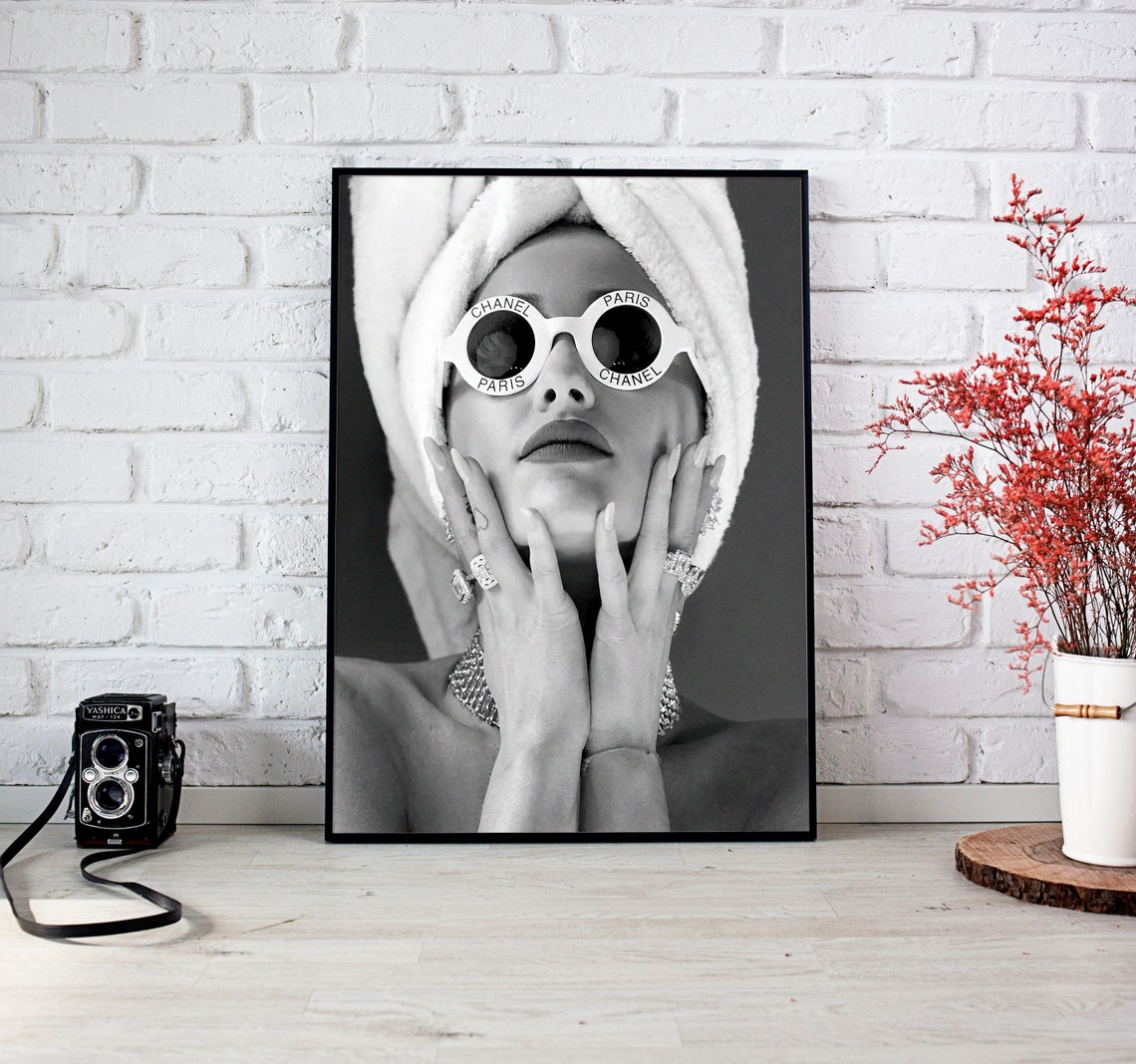 Chanel Sunglasses Towel Glam Black White Luxury Beauty Poster - Image 3