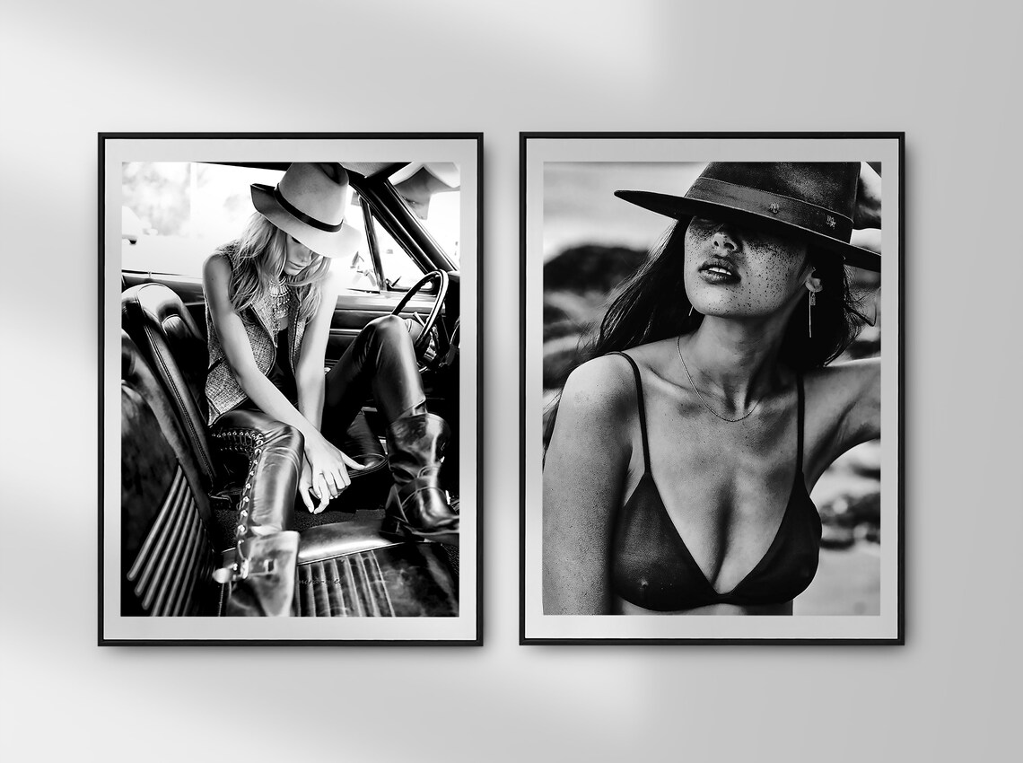 Cowgirl In Hat Sitting In Classic Car Leather Boots Fashion Poster - Image 2