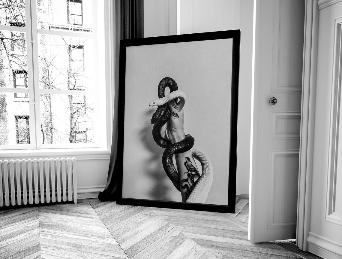 Snakes Coiled Around Tattooed Arm Black and White Art Photo Poster - Image 4