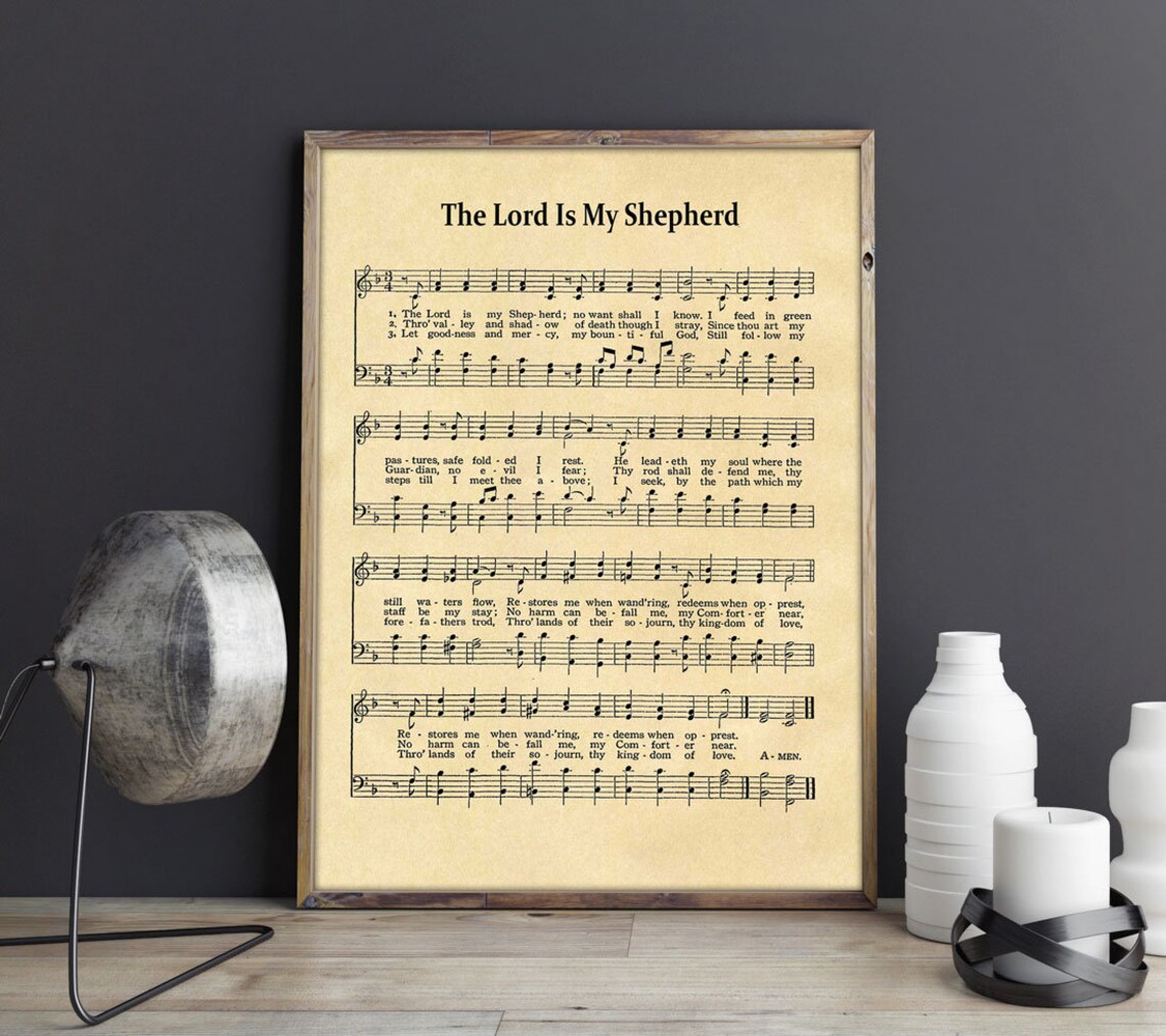 The Lord Is My Shepherd Vintage Hymn Sheet Music Faith Poster - Image 2