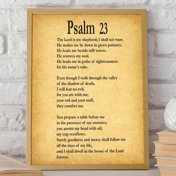 Psalm 23 Full Bible Verse Text Vintage Parchment Scripture Art Poster