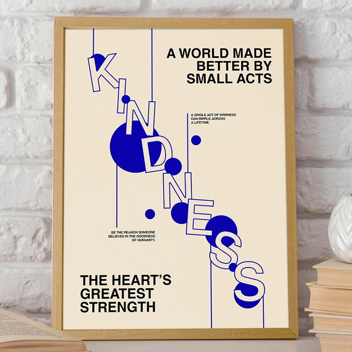 Kindness Typography Art Poster Inspirational Modern Wall Art Minimalist Blue And Beige Print Poster Or Print - Image 2