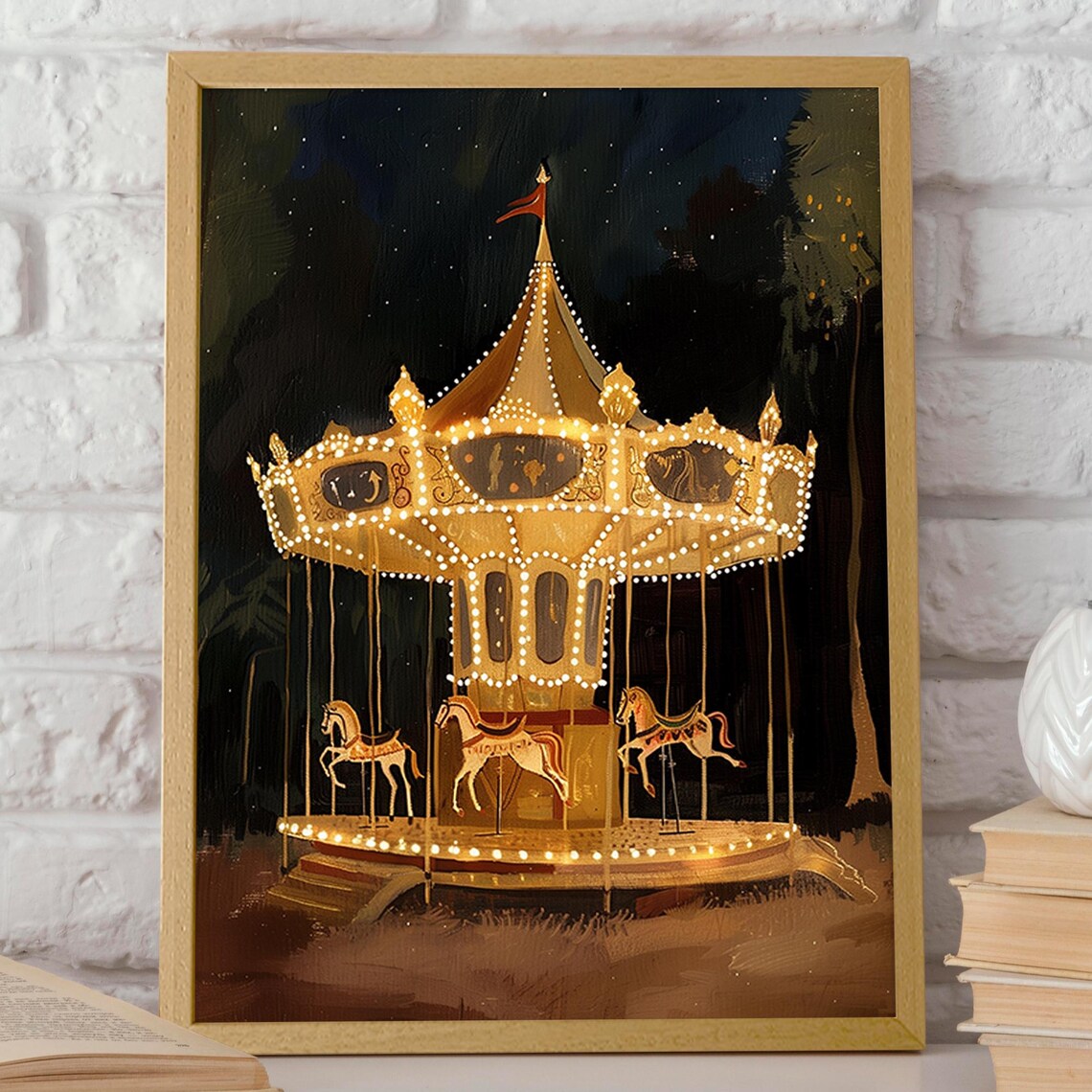 Carousel Art Print, Illuminated Forest Carnival - Image 2