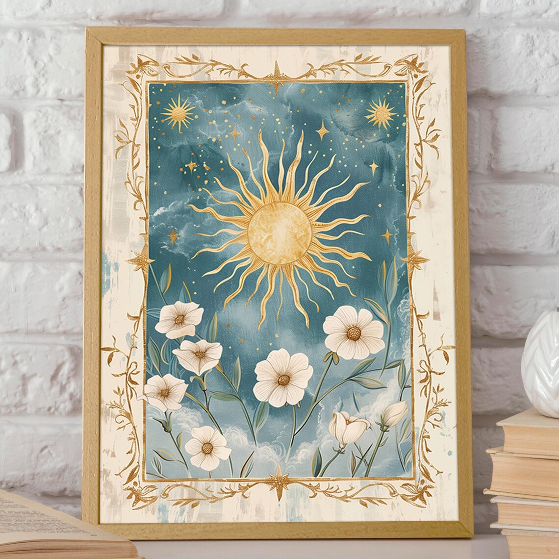 Golden Sun and Flower Mystical Botanical Art Print - Image 2