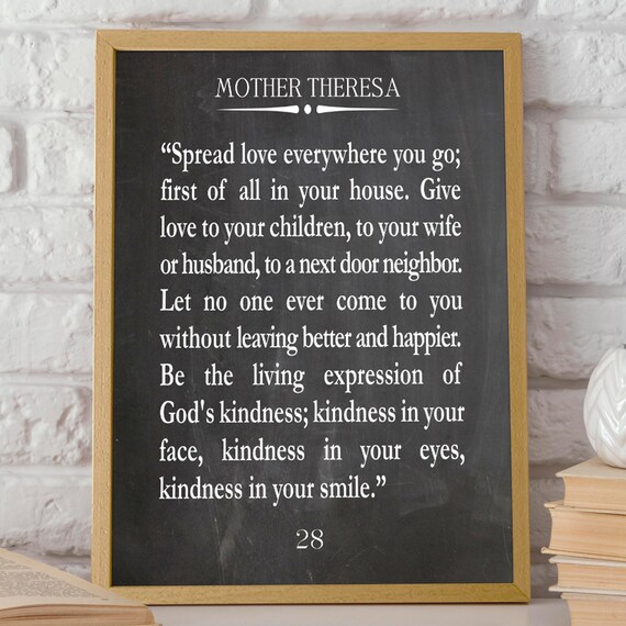 Mother Theresa Spread Love Chalkboard Style Inspirational Art Poster